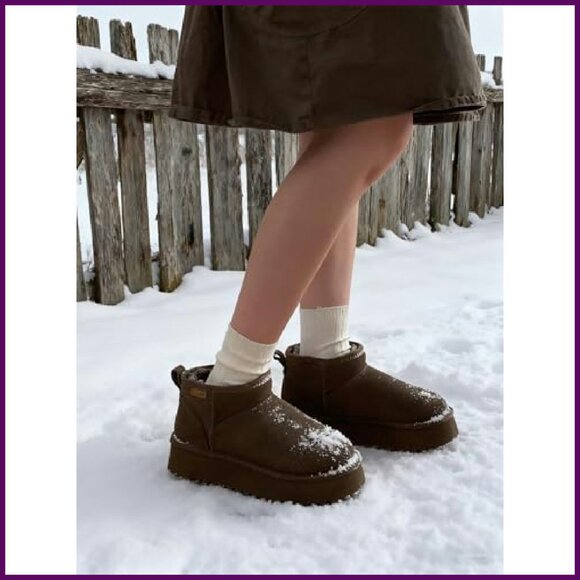 Platform Suede Ankle Boots with Memory Foam, Winter Snow Boots for Women - Picture 3 of 8